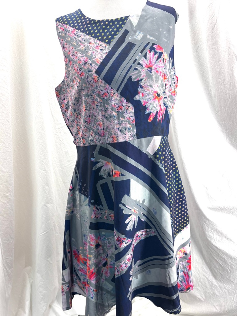 Suzanne Betro Floral Patchwork‎ Fit Flare Dress L NWT Lined Zip